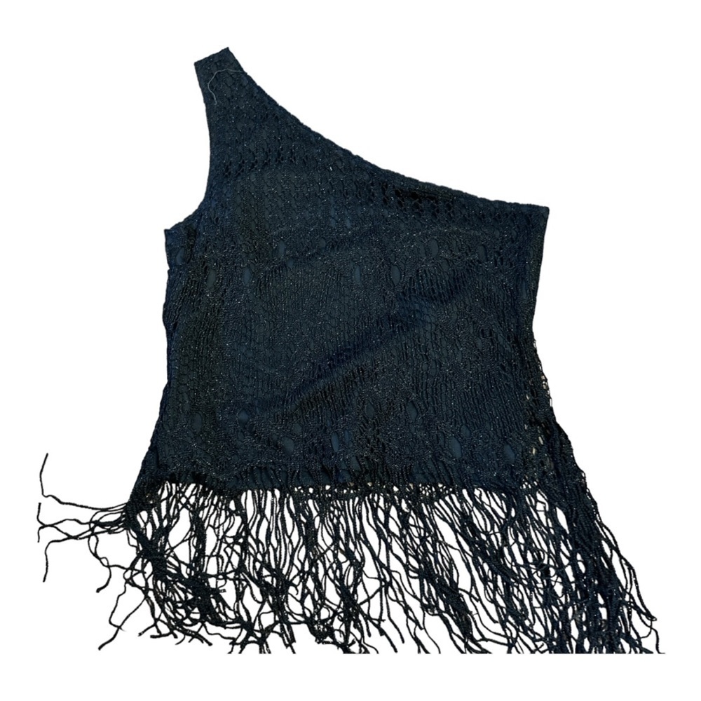 Charlotte Russe One Shoulder Black Fringe Top